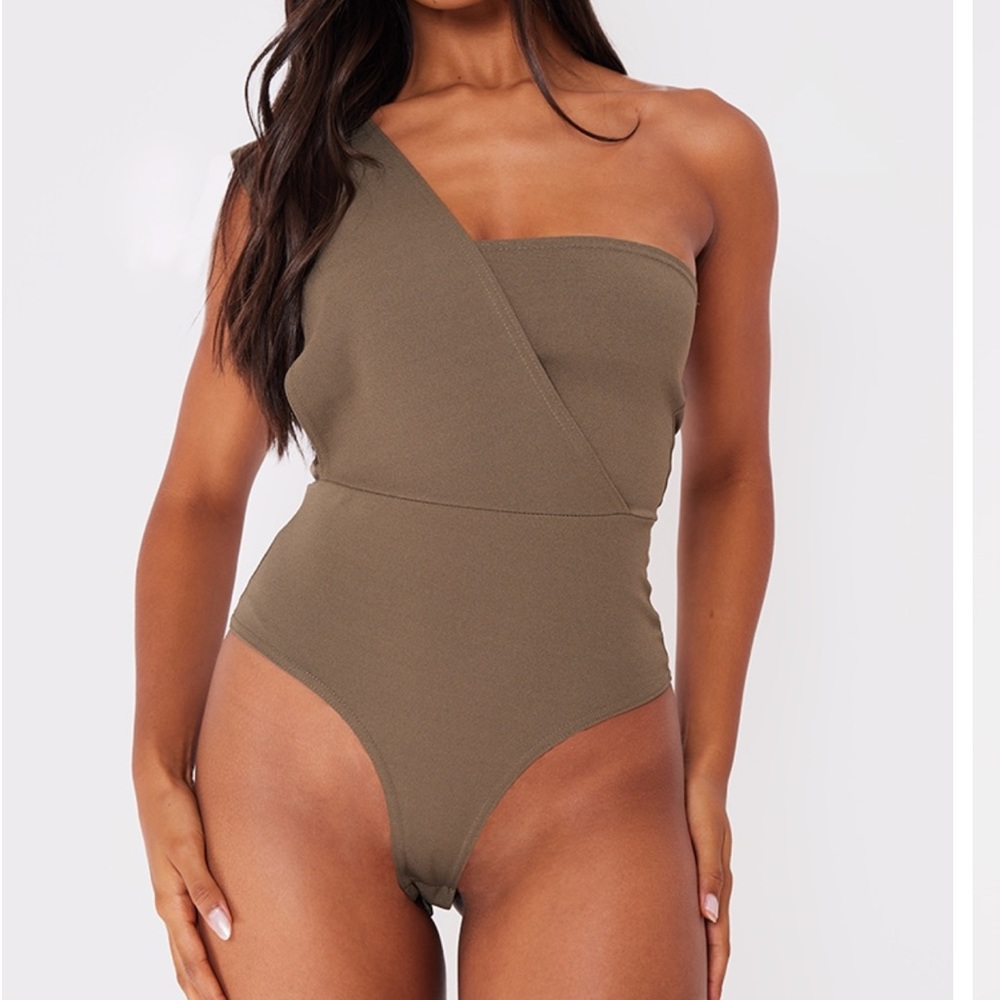 Khaki One Shoulder Bodysuit